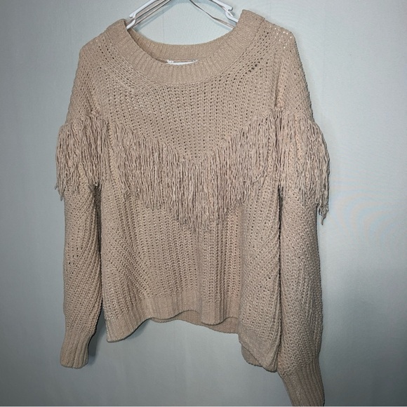 NO BOUNDARIES Womens Size XXL (19) Fringed Long Sleeve Beige Sweater Cropped. - Picture 3 of 8